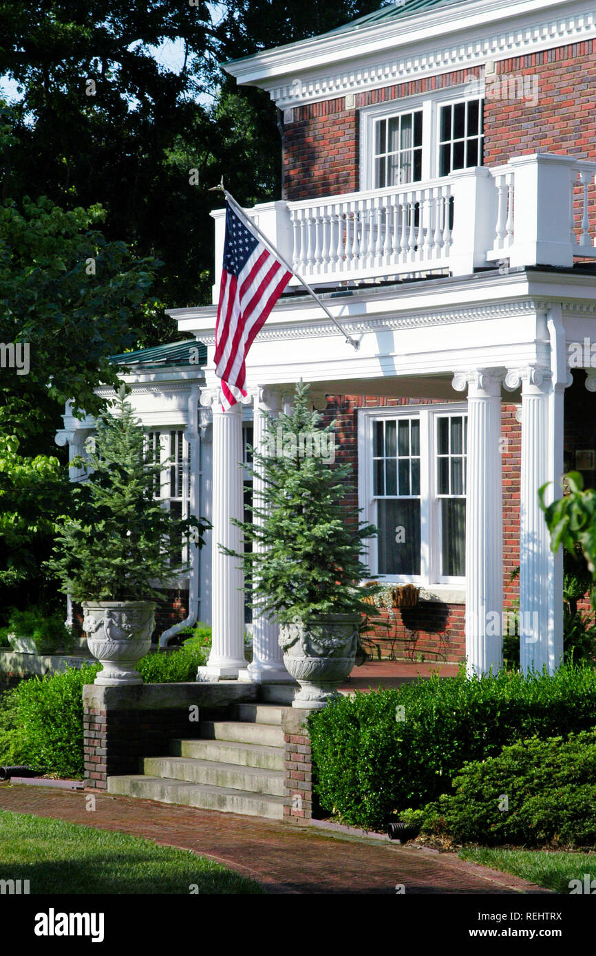 Front Porch of Home with an American Flag Stock Photo - Alamy