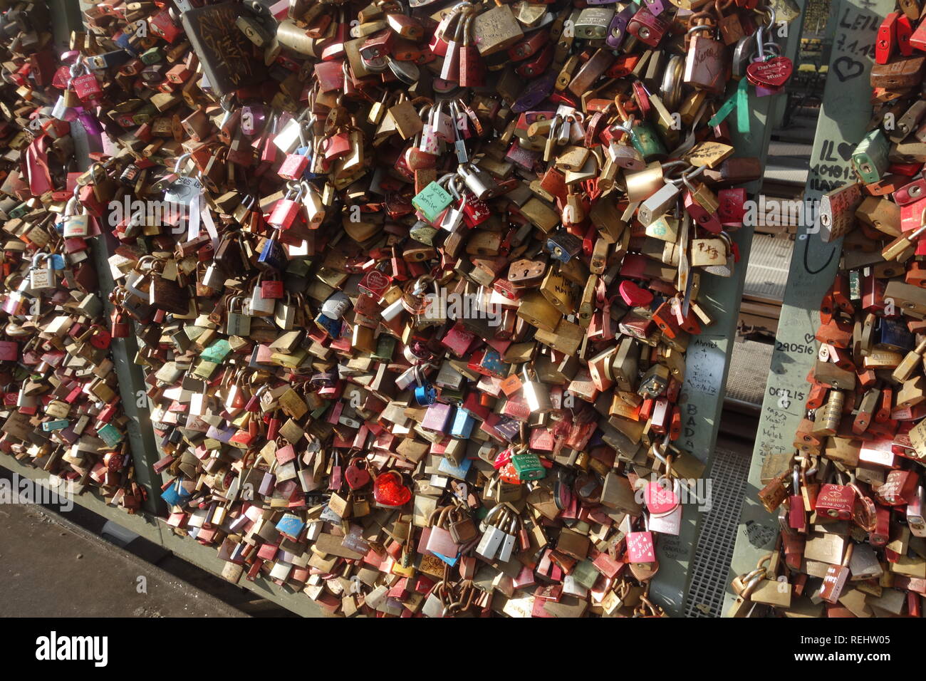 The Hohenzollern Bridge in Cologne, West Germany, which famously