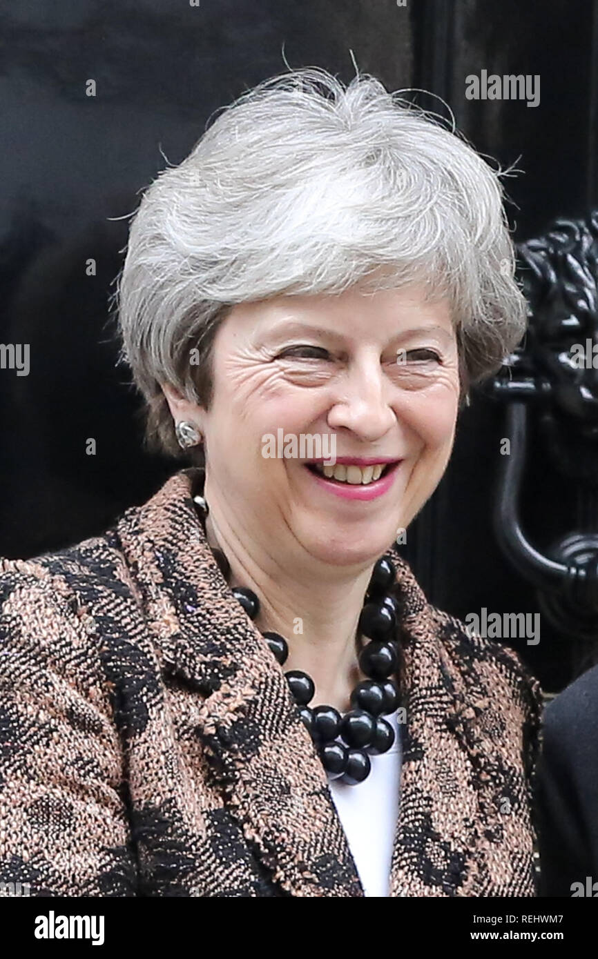British Prime Minister Theresa May is seen outside No 10 Downing Street. Stock Photo