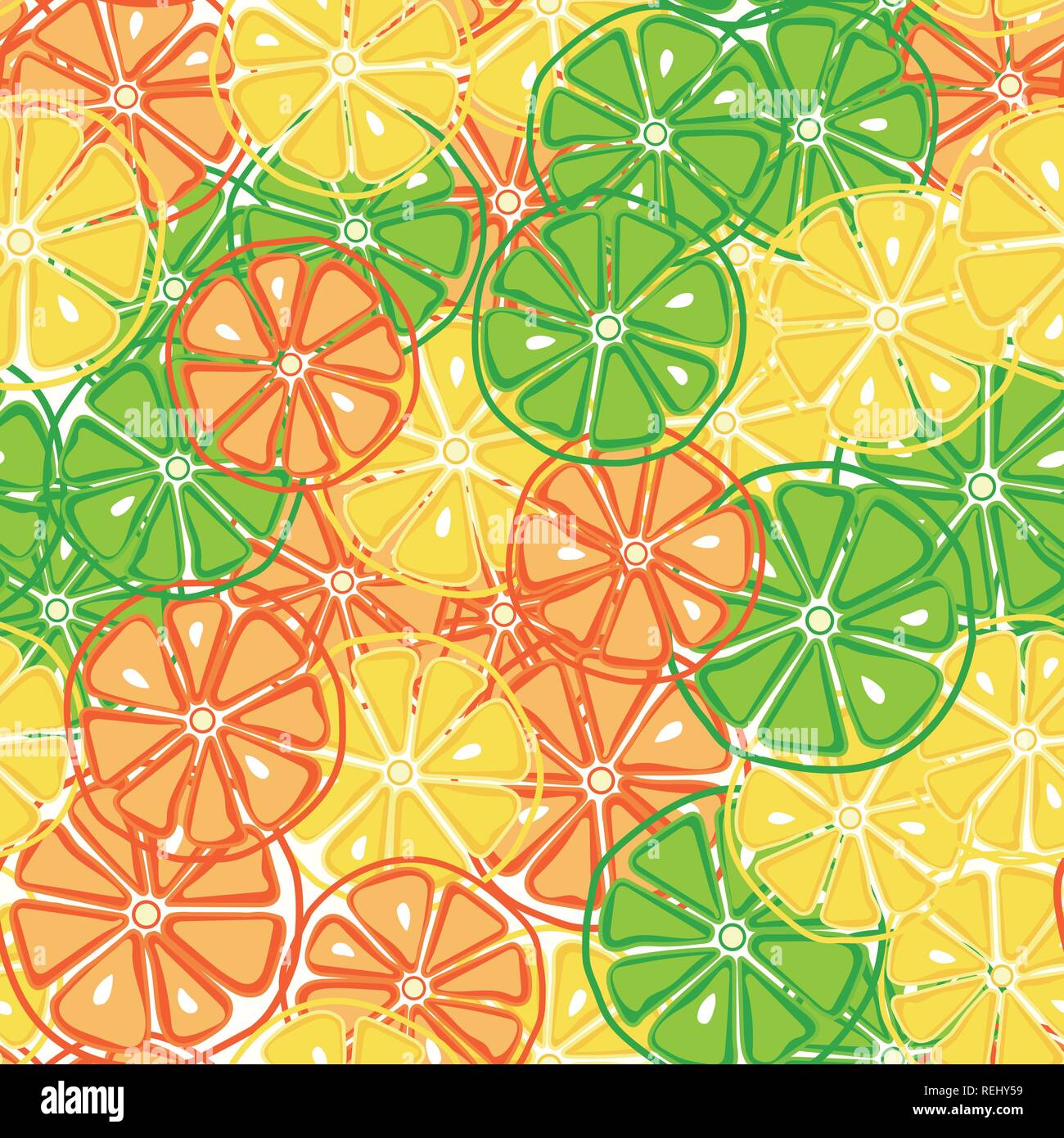 Sliced lemons limes and orange on seamless pattern Stock Vector