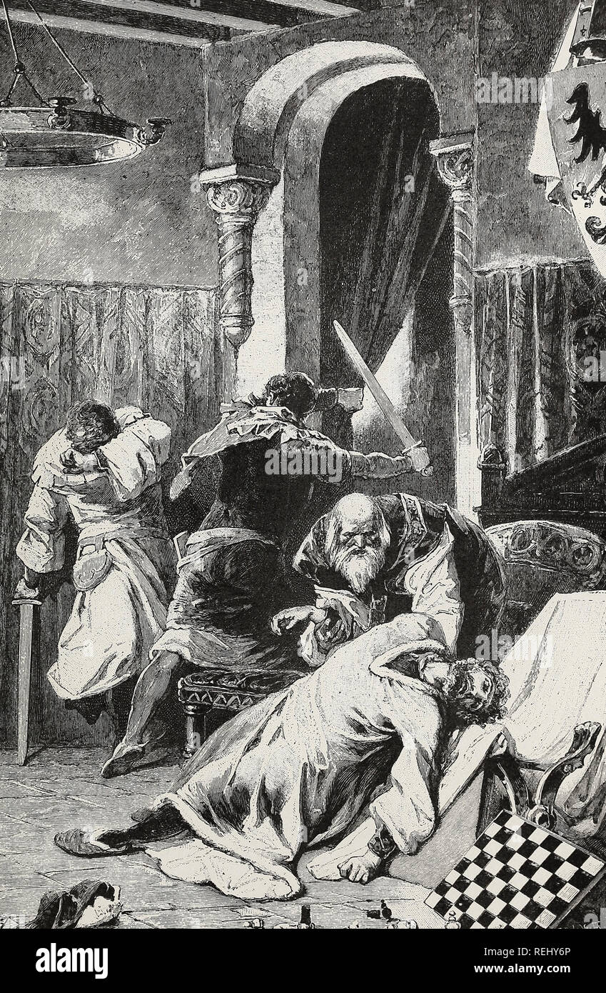 Barbarossa's son, the Emperor Philip of Swabia, slain by Otto of Wittelsbach, count Palatine of Bavaria in 1208 Stock Photo