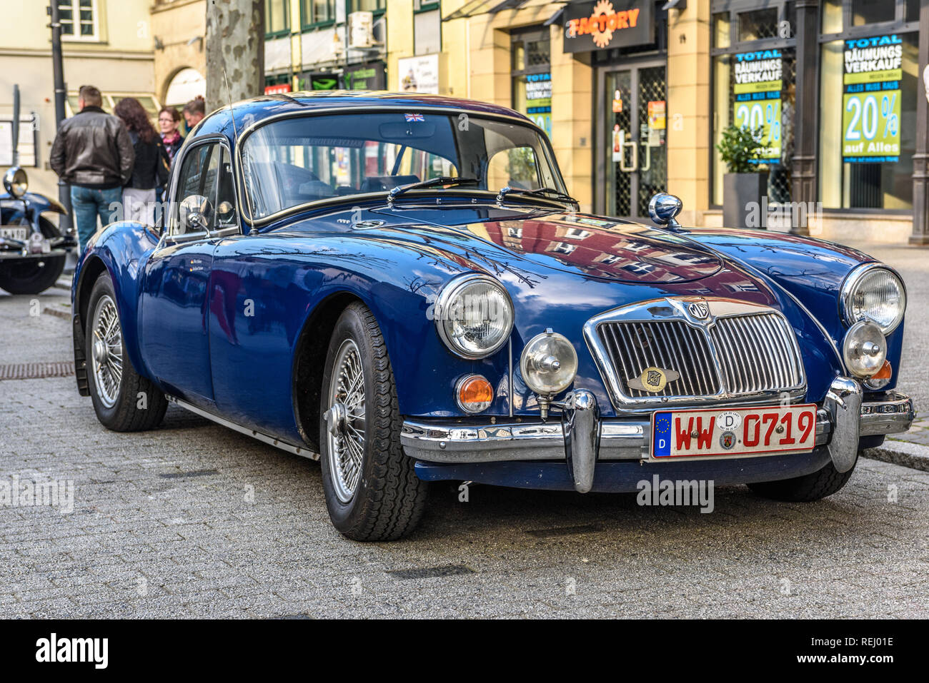 GERMANY, LIMBURG - APR 2017: blue MG MGA 1955 SPORTS CAR in Limburg an der Lahn, Hesse, Germany. Stock Photo