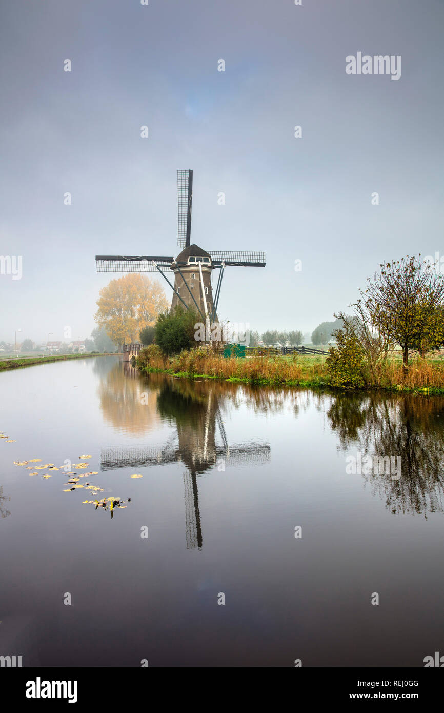 The Netherlands, Haastrecht, Vlist River, Windmill. Stock Photo