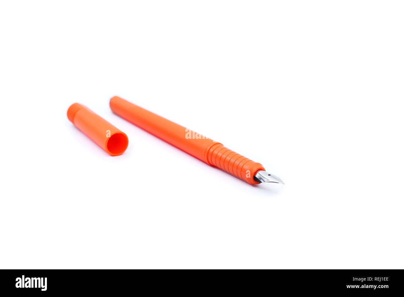 Portrait of fountain writing pen. Isolated on the white background