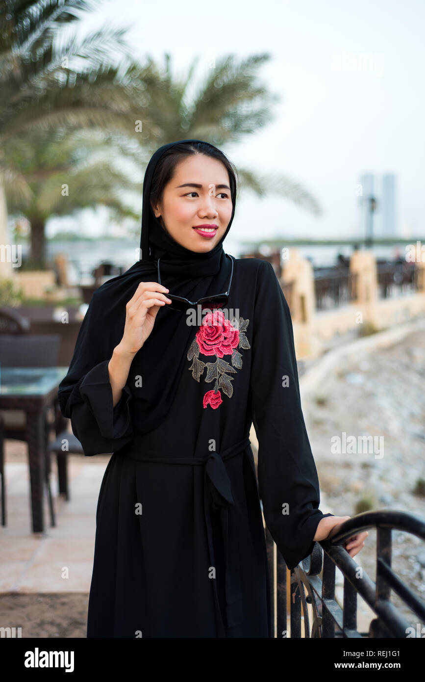 Beautiful muslim woman in hijab outdoors portrait Stock Photo