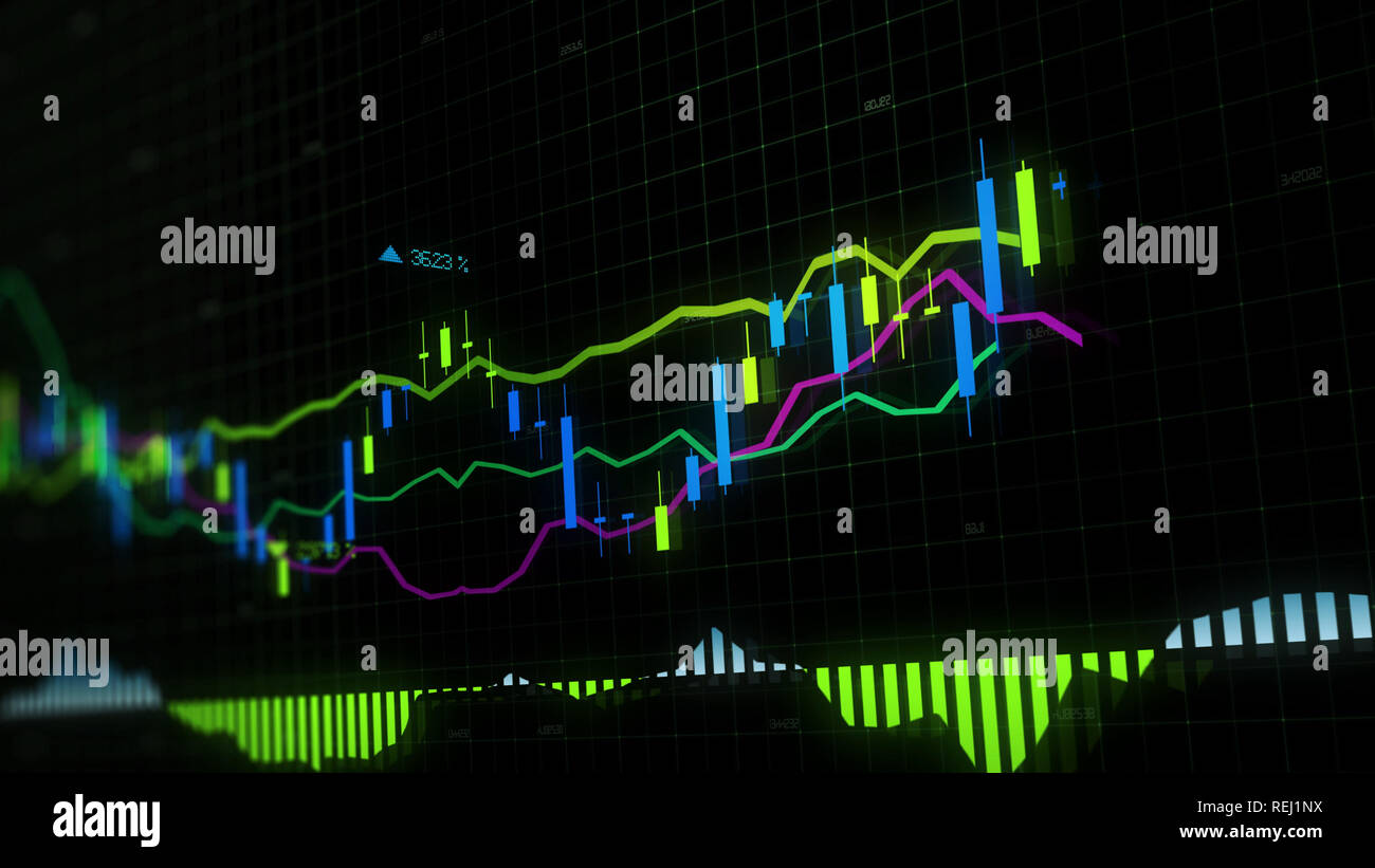 3D rendering of stock indexes in virtual space. Economic growth ...