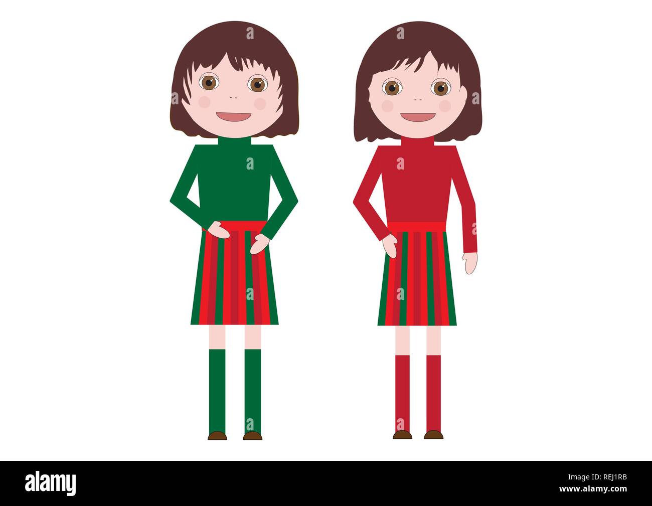 Cute little Twin Girls Vector. Cartoon. Isolated art on white background.  Flat Stock Vector Image & Art - Alamy