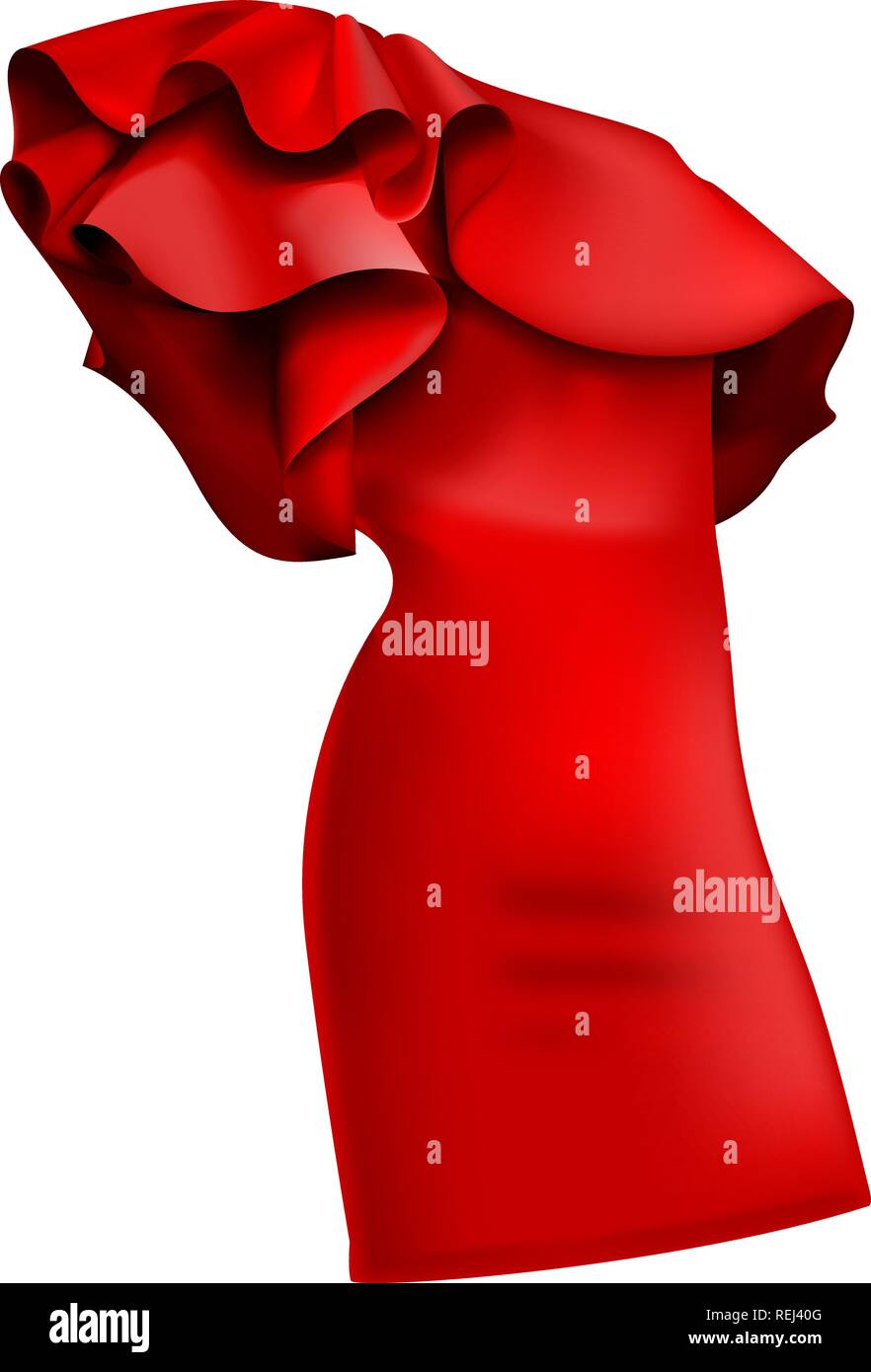 A beautiful stylish red dress with ruffles/frills. Fashionable dresses - ruffle and valance, beautiful models of dresses for women's fashion. Vector i Stock Vector