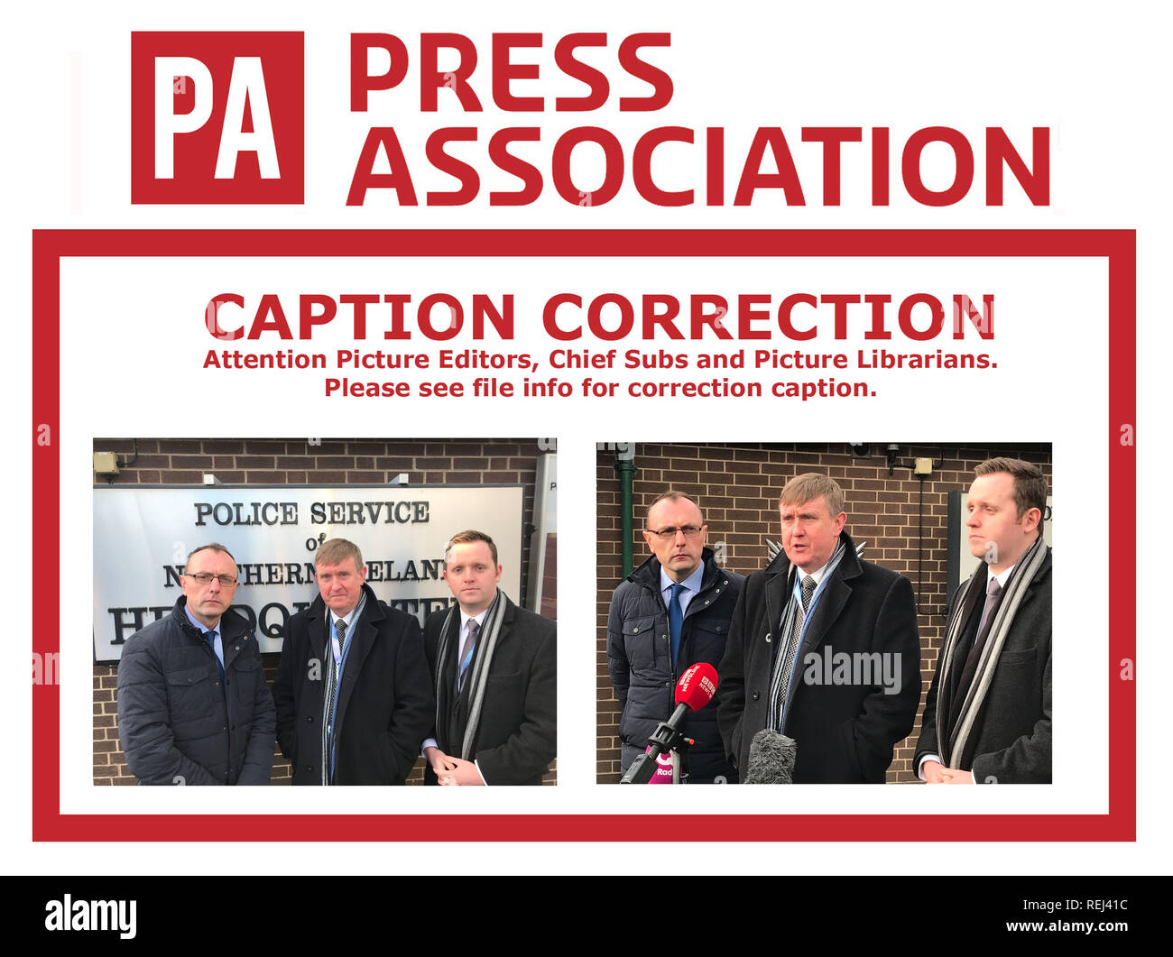 CAPTION CORRECTION FOR THIS SET OF PICTURES CORRECTING LEFT TO RIGHT CORRECT CAPTION BELOW IMAGE HAS BEEN RETRANSMITTED ON THE PA WIRE (left to right) MLAs Keith Buchanan, Mervyn Storey and Gary Middleton outside Police Headquarters in east Belfast where they met PSNI chief constable George Hamilton following the car bomb in Londonderry. Stock Photo