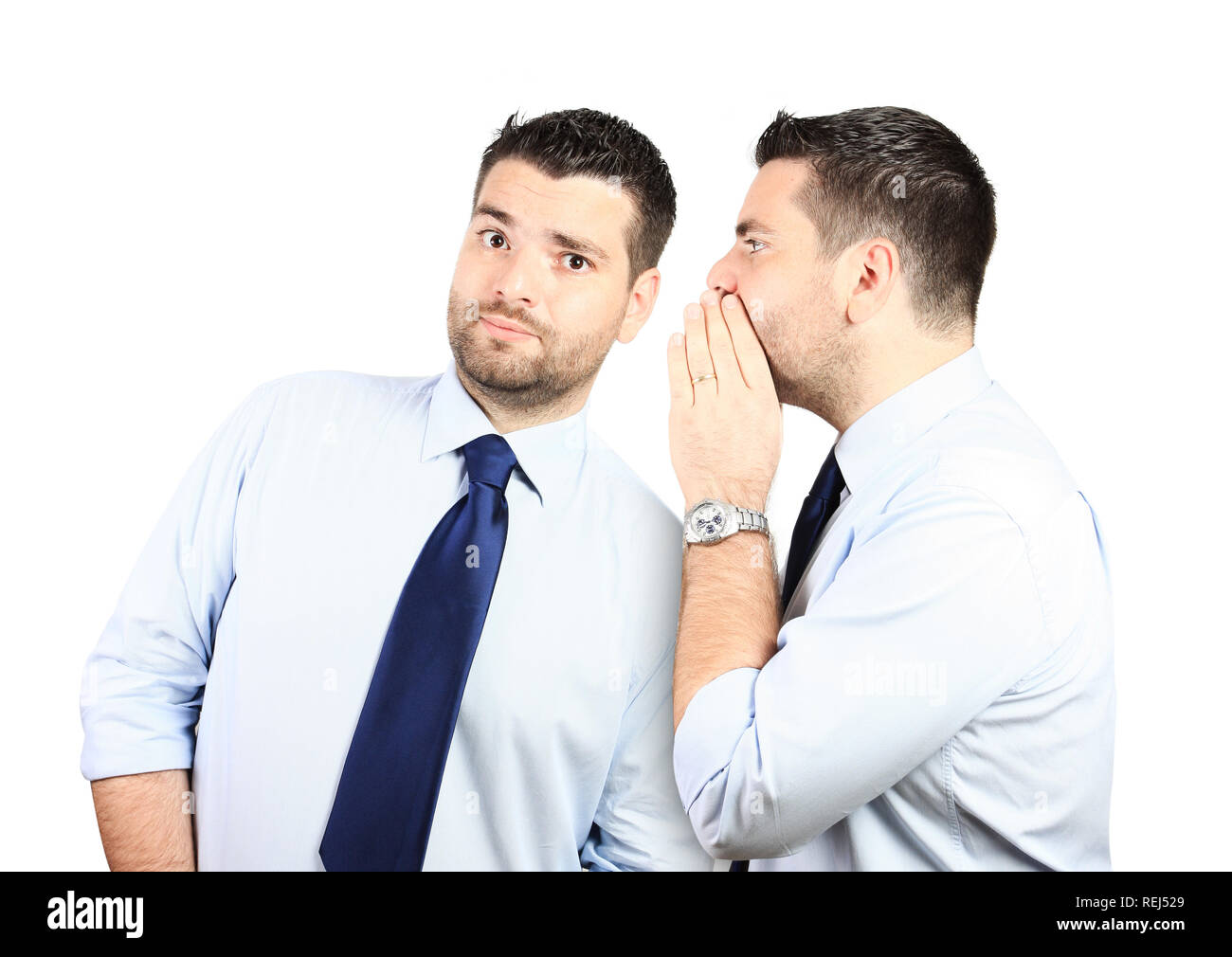 handsome man listening to himself isolated on white Stock Photo handsome man listening to himself isolated on white Stock Photo