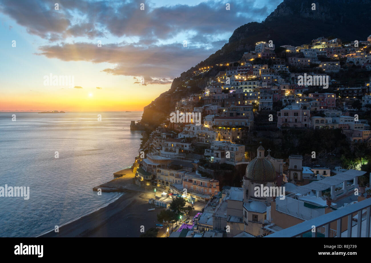 Positano sunset view, Amalfi Coast, Italy Stock Photo - Alamy