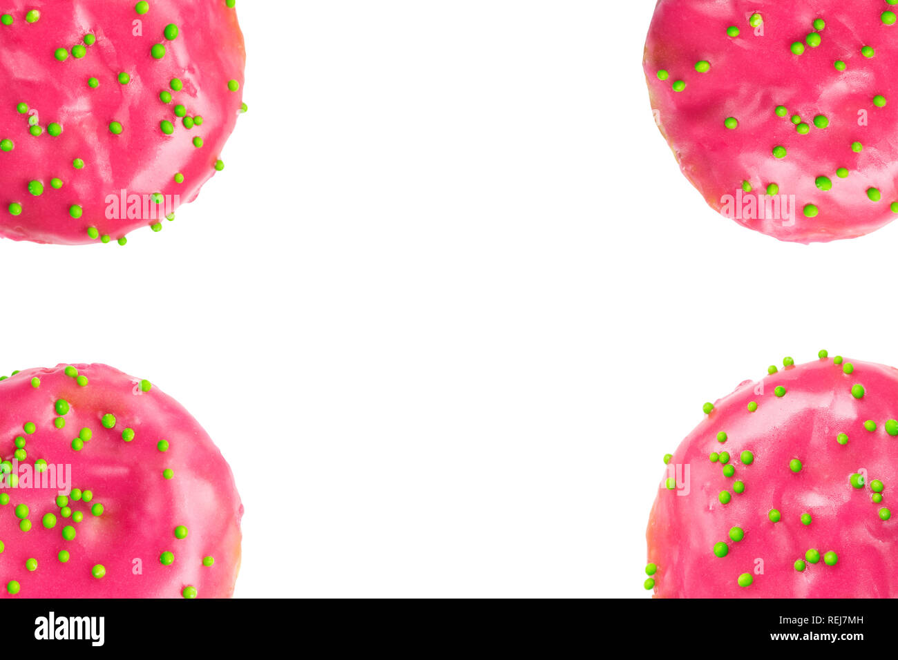 Pink glazed donuts frame isolated on white background Stock Photo - Alamy