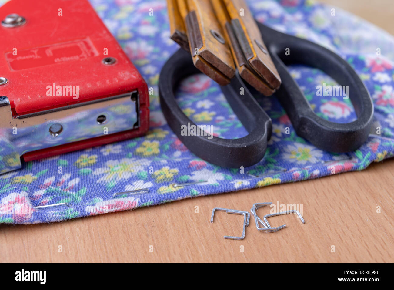 Tacker and Staples used to upholster furniture. Accessories for