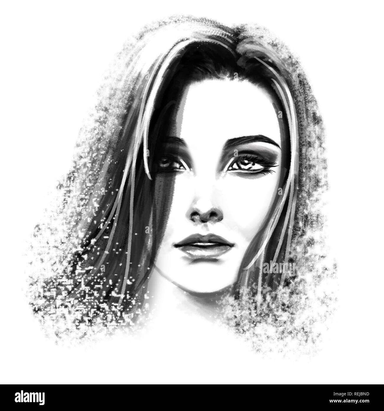 black and white woman head portrait drawing with chalk Stock Photo Alamy