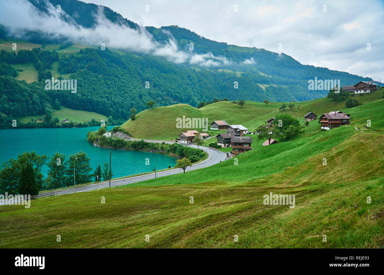 Landscape panorama with green nature in Lungern / Lungernsee lake, Swiss  Alps, canton of Obwalden, Switzerland Stock Photo - Alamy