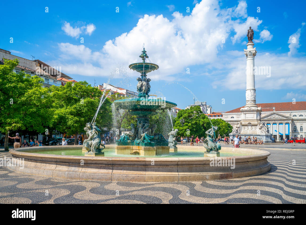 fountains in Rossio Square, Lisbon, portugal Stock Photo