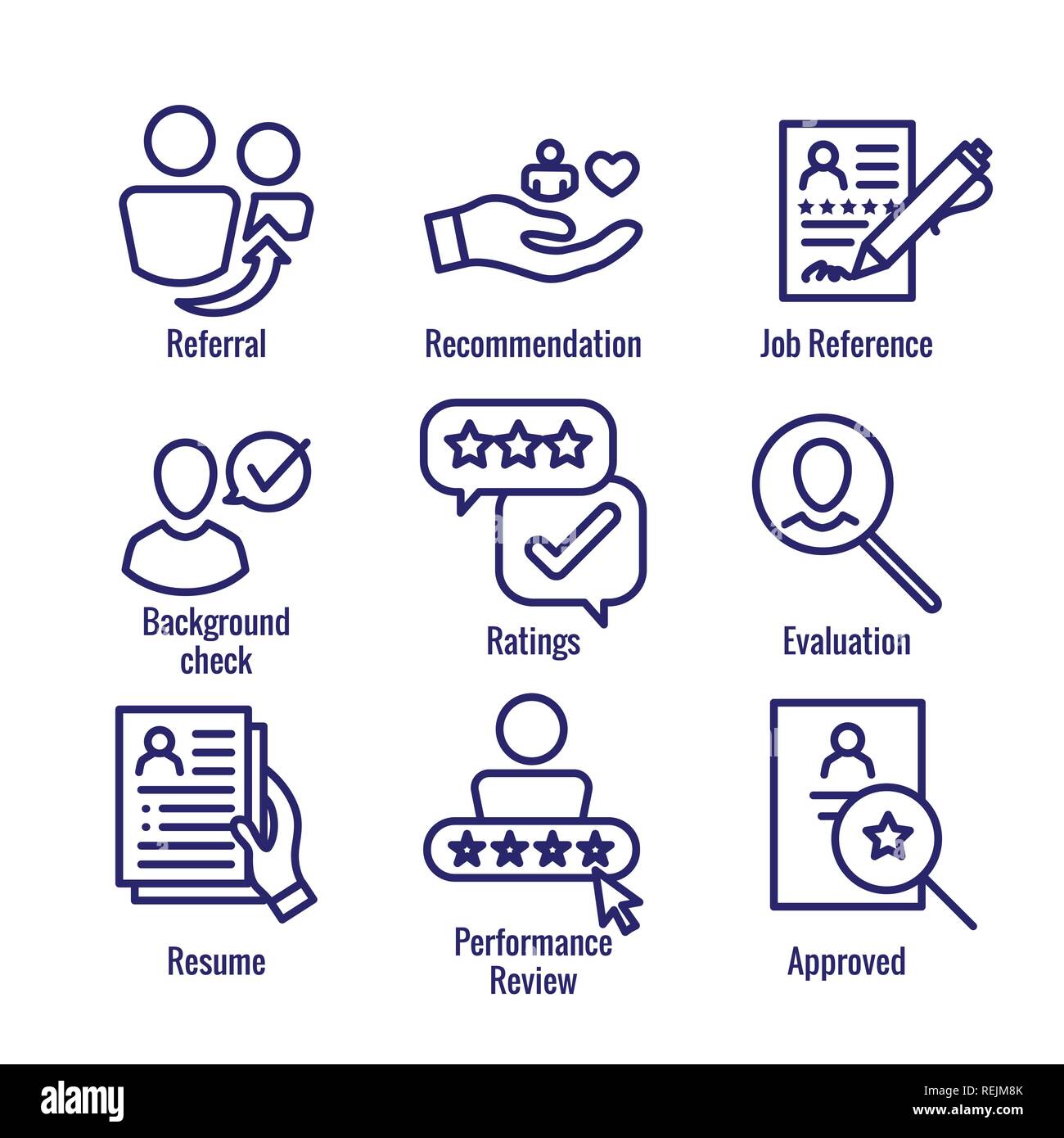 Referral Job Reference Icon Set with recommendations, & performance ...