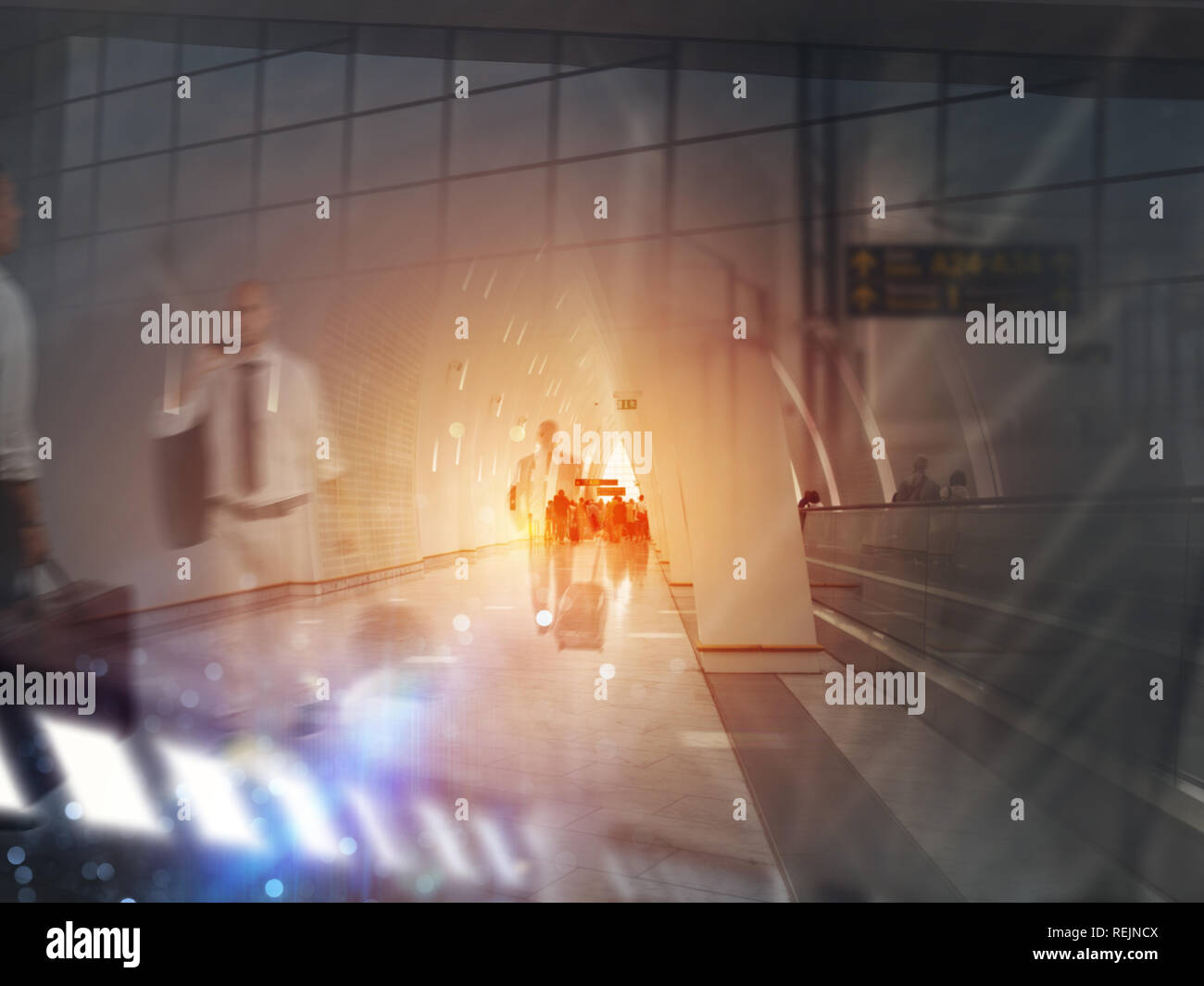 Double exposure with silhouettes of businessmen passengers in the airport. Concept of business travel Stock Photo