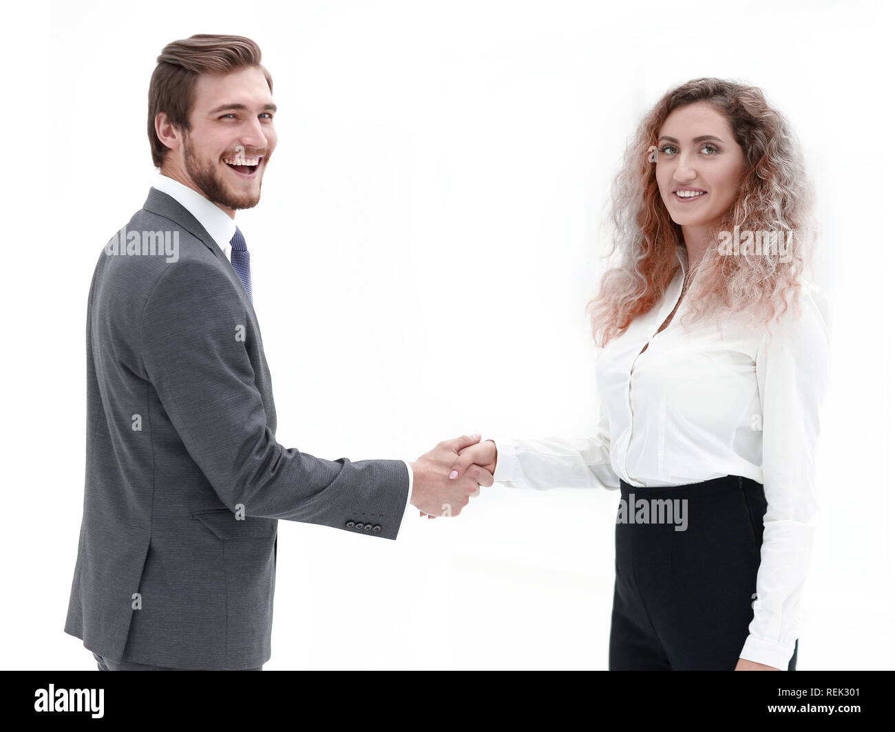 handshake Manager and client on blurred background Stock Photo