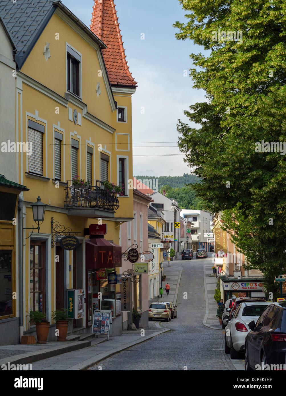 The picturesque town of Grein, Austria. Stock Photo