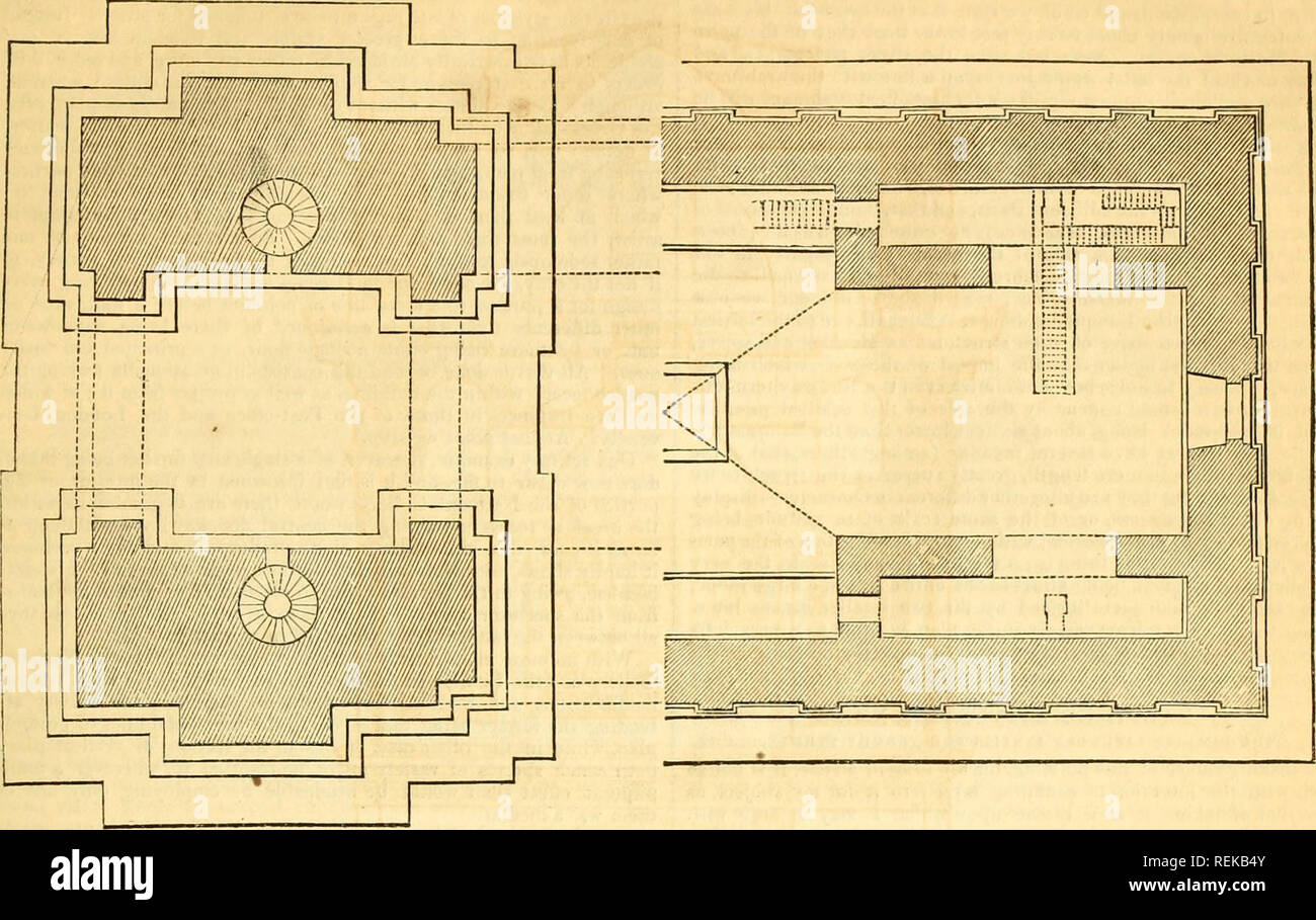 . The Civil engineer and architect's journal, scientific and railway gazette. Architecture; Civil engineering; Science. 1839.] THE CIVIL ENGINEER AND ARCHITECT'S JOURNAL. IGl Fig, 3.—The Ground Plan of one of the Piers. Fig. 4.—Half the Plan of Upper Story.. alacrity, that they had reached the height of more than twenty feet al)ove the ground, when, in consequence of Napoleon's union with Maria Louisa, he was commanded to make some alterations in his designs with regard to the subjects of some of the reliefs, &amp;c., but without interfering with the general idea for the monument. On Maria Lou Stock Photo