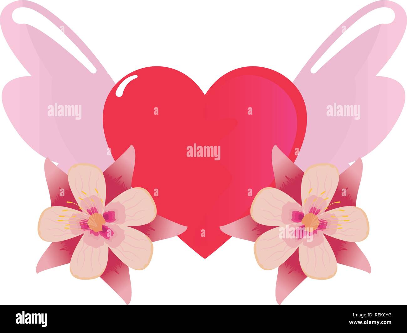 heart with wings and flower love happy valentines day vector ...