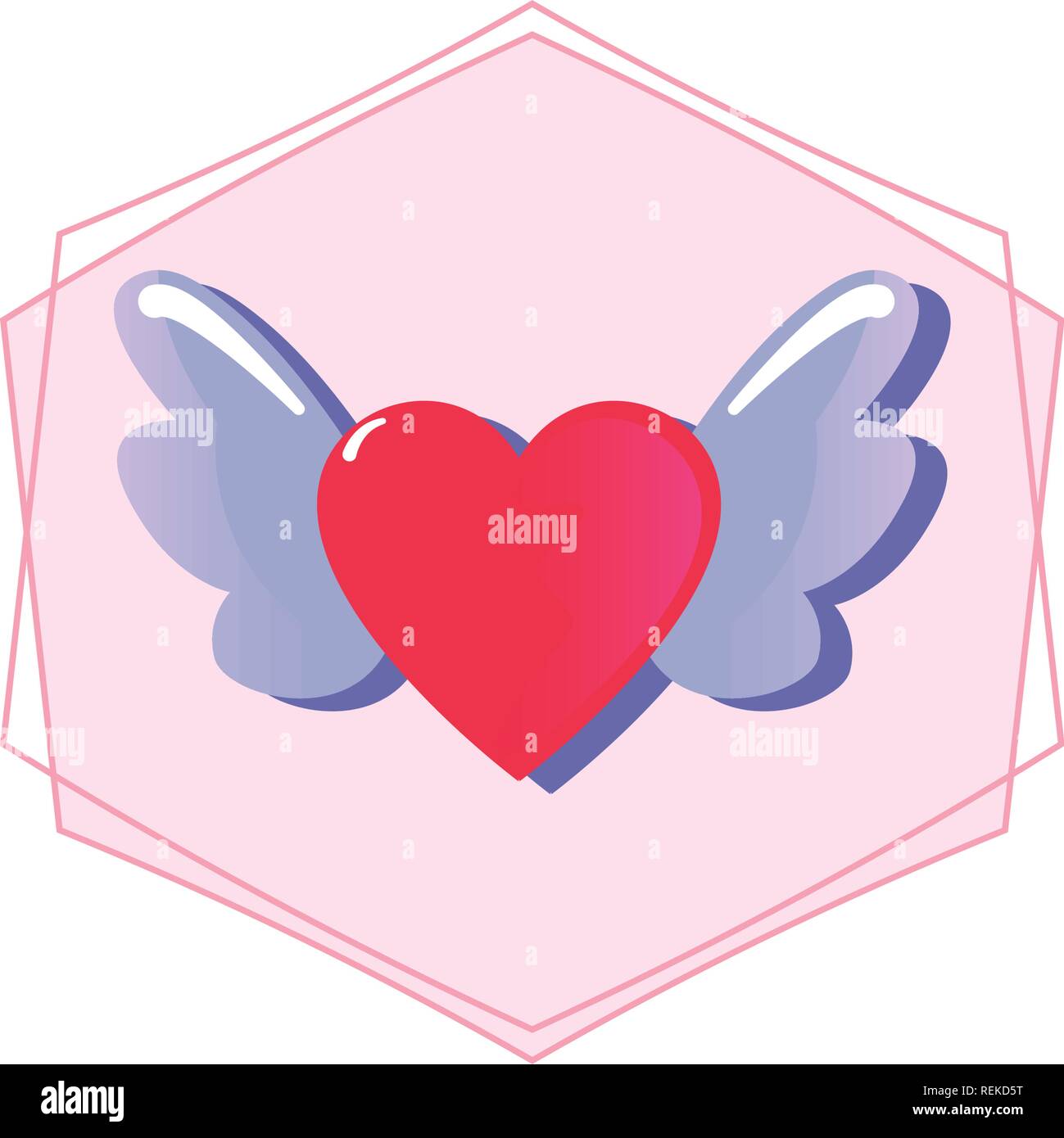 badge heart with wings happy valentines day vector illustration Stock ...