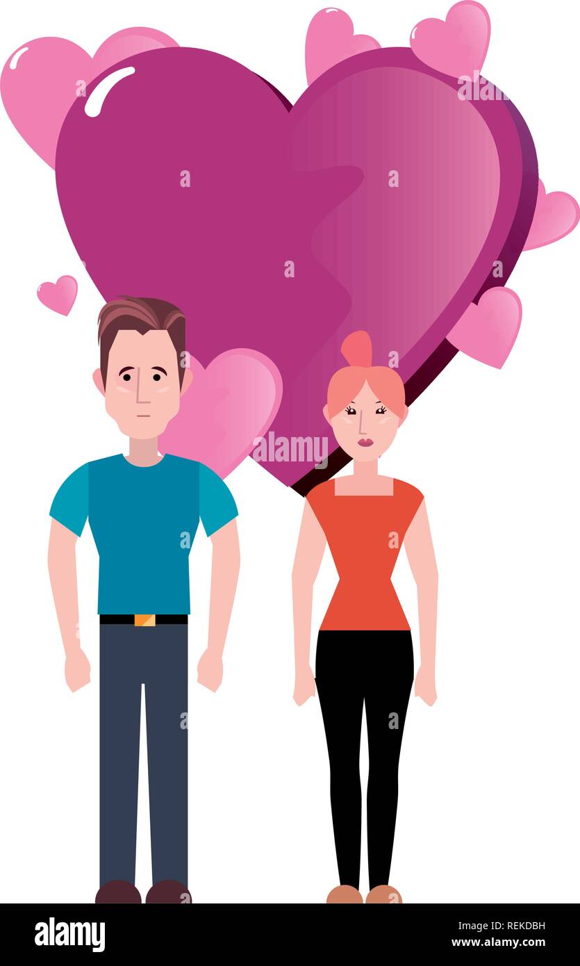 couple hearts romantic happy valentines day vector illustration Stock ...