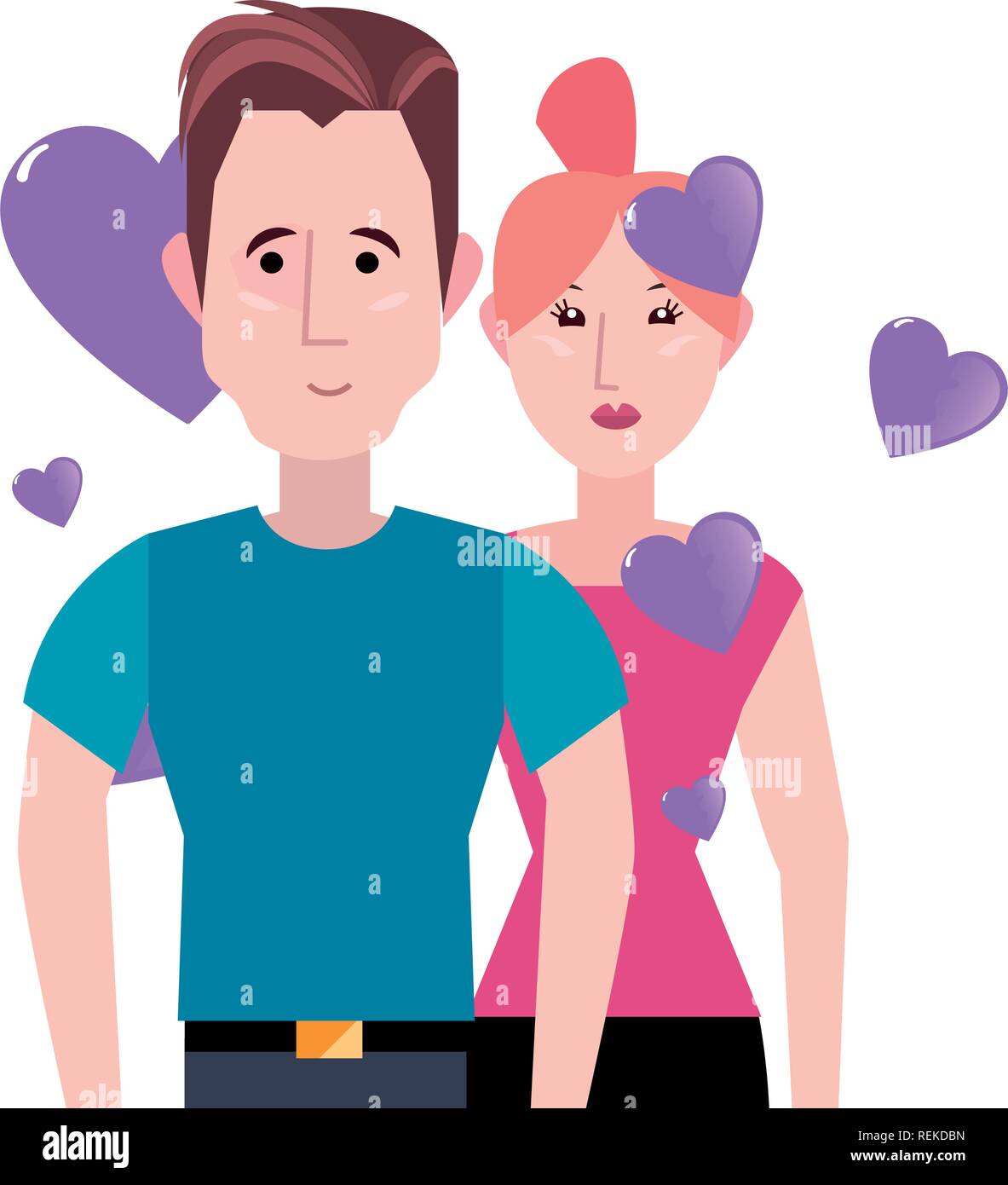 couple hearts romantic happy valentines day vector illustration Stock ...