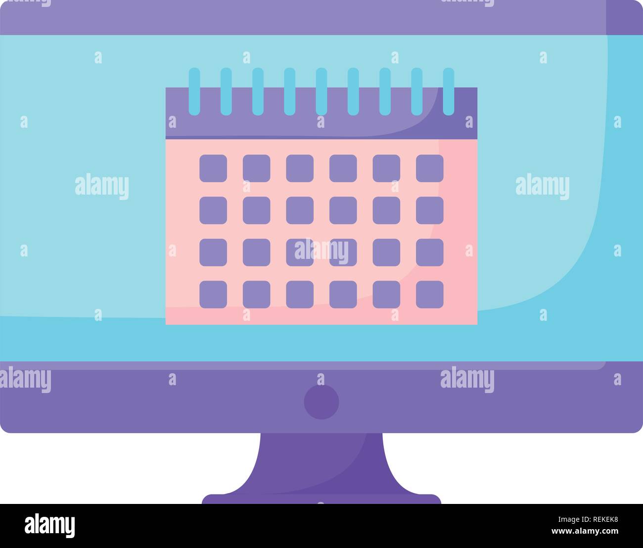 Computer with calendar icon on screen Over white background, vector ...
