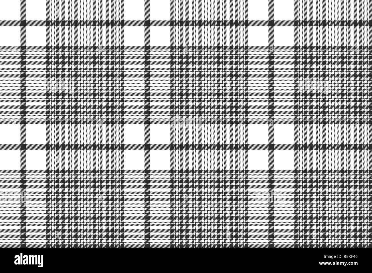 Black and white check plaid seamless fabric texture. Vector