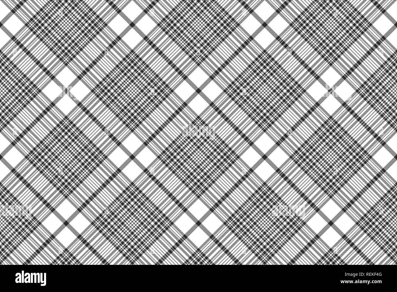 Black and white check plaid seamless fabric texture. Vector