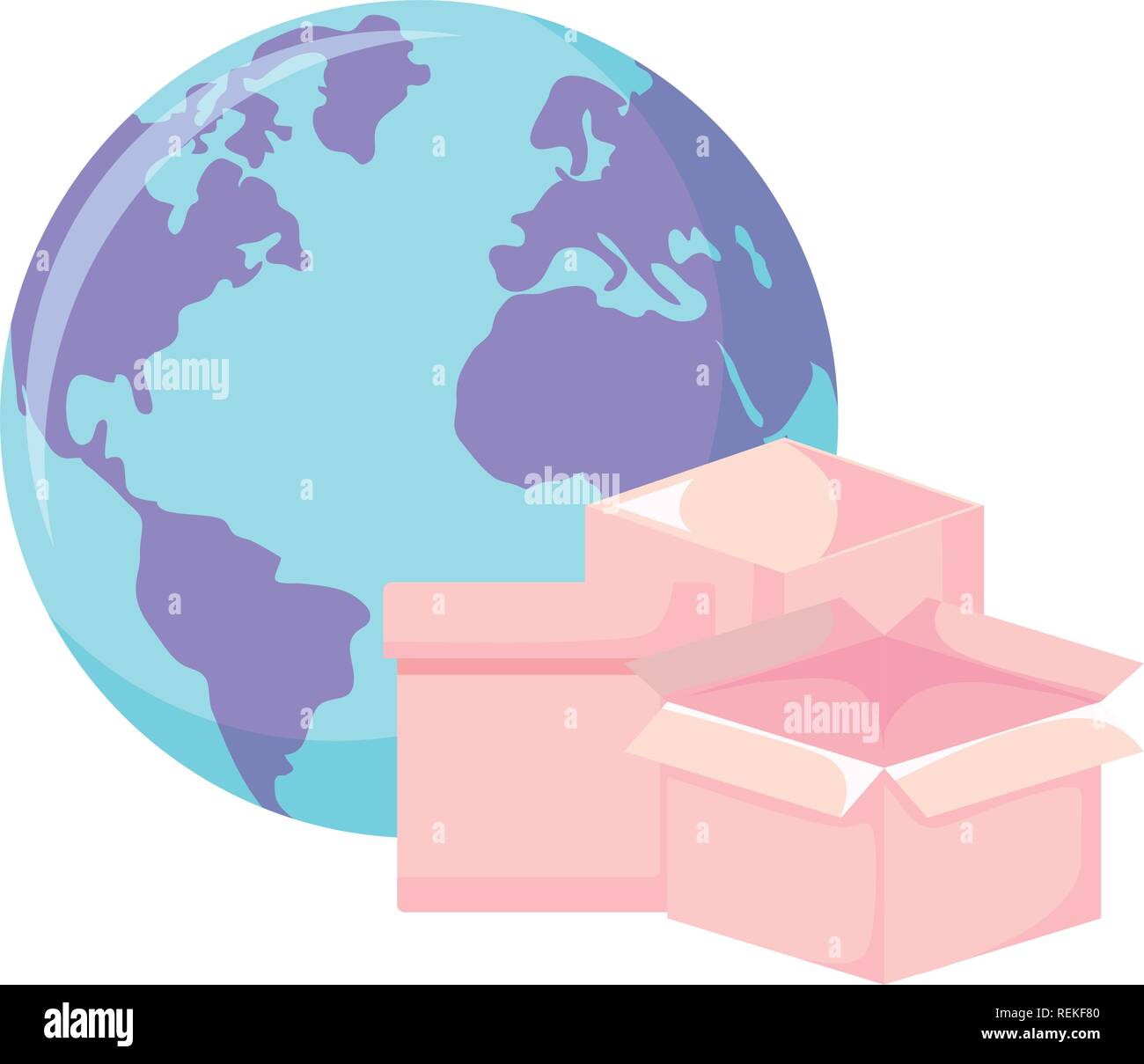 Boxes and Earth planet icon Over white background, vector illustration ...