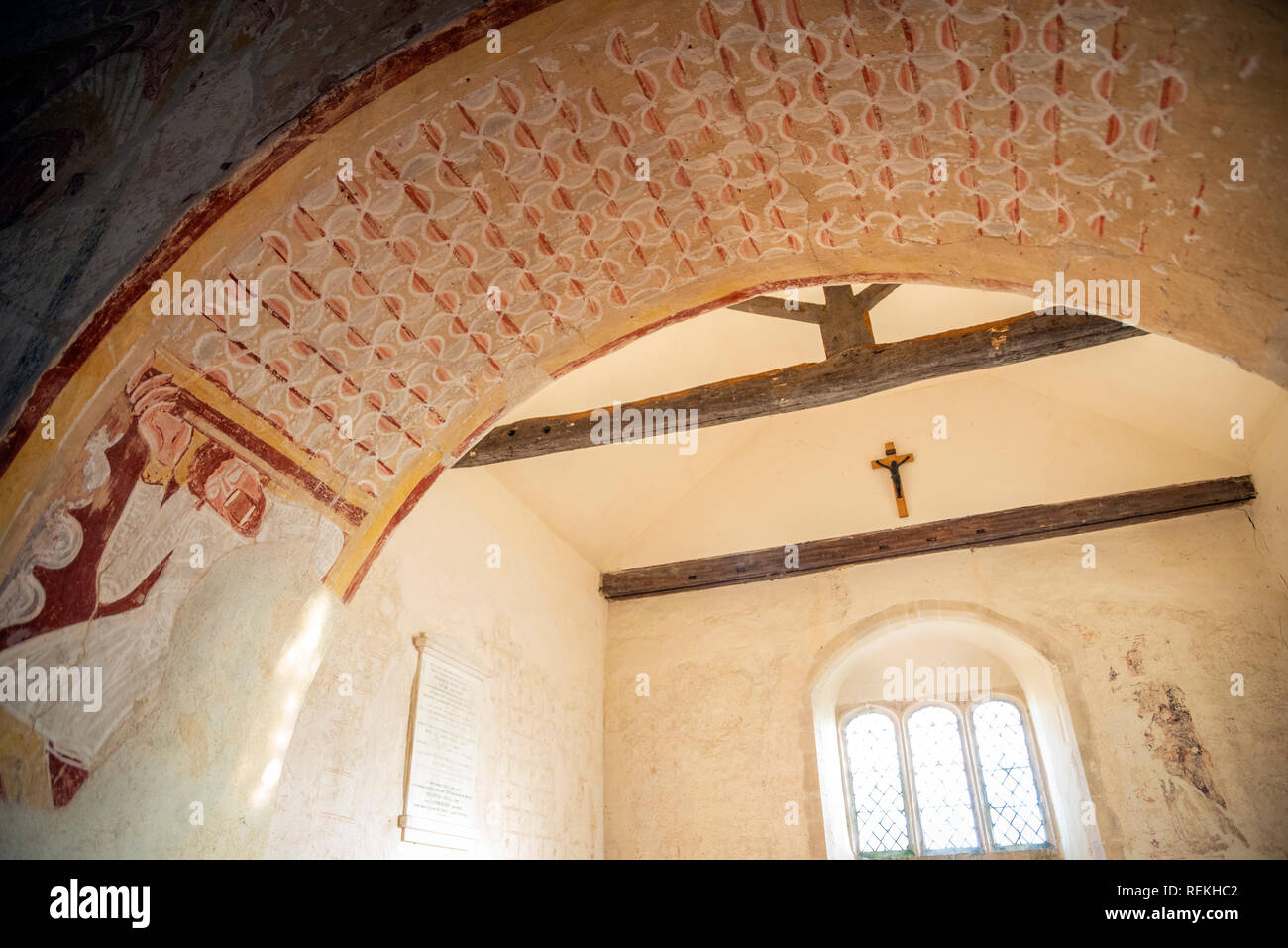 Coombes Church of Saxon origin with Medieval frescoes in the Adur Valley, West Sussex, UK Stock Photo