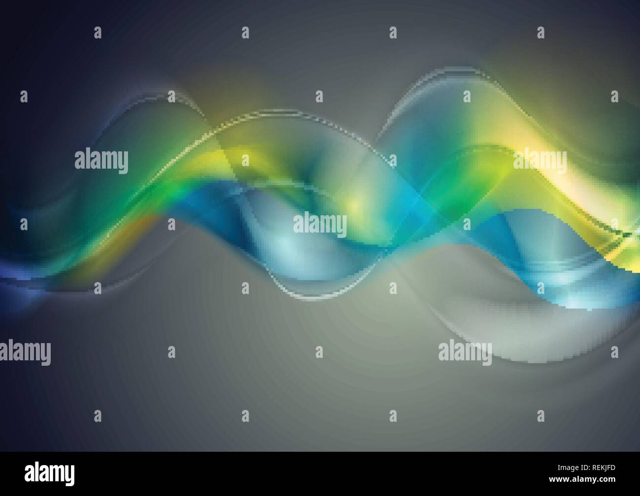 Colorful glossy blurred waves on grey abstract vector shiny background Stock Vector