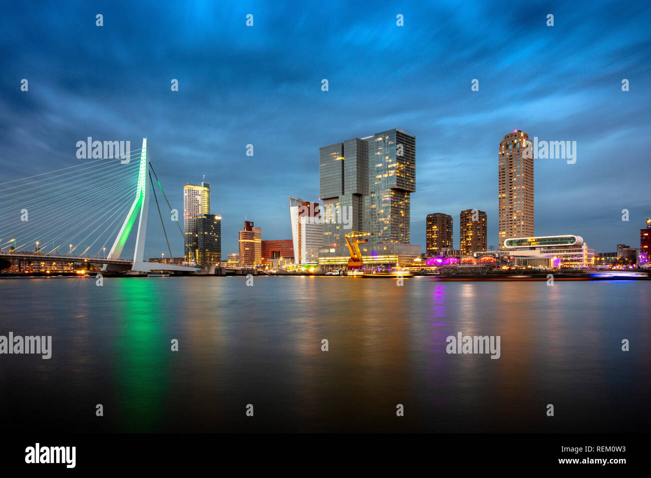 The Netherlands, Rotterdam, Port of Rotterdam. Skyline of city center, also called Kop Van Zuid