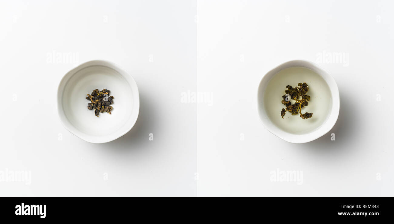 Asia culture and design concept - fresh taiwan oolong tea brewing process - 1 of 4 Stock Photo