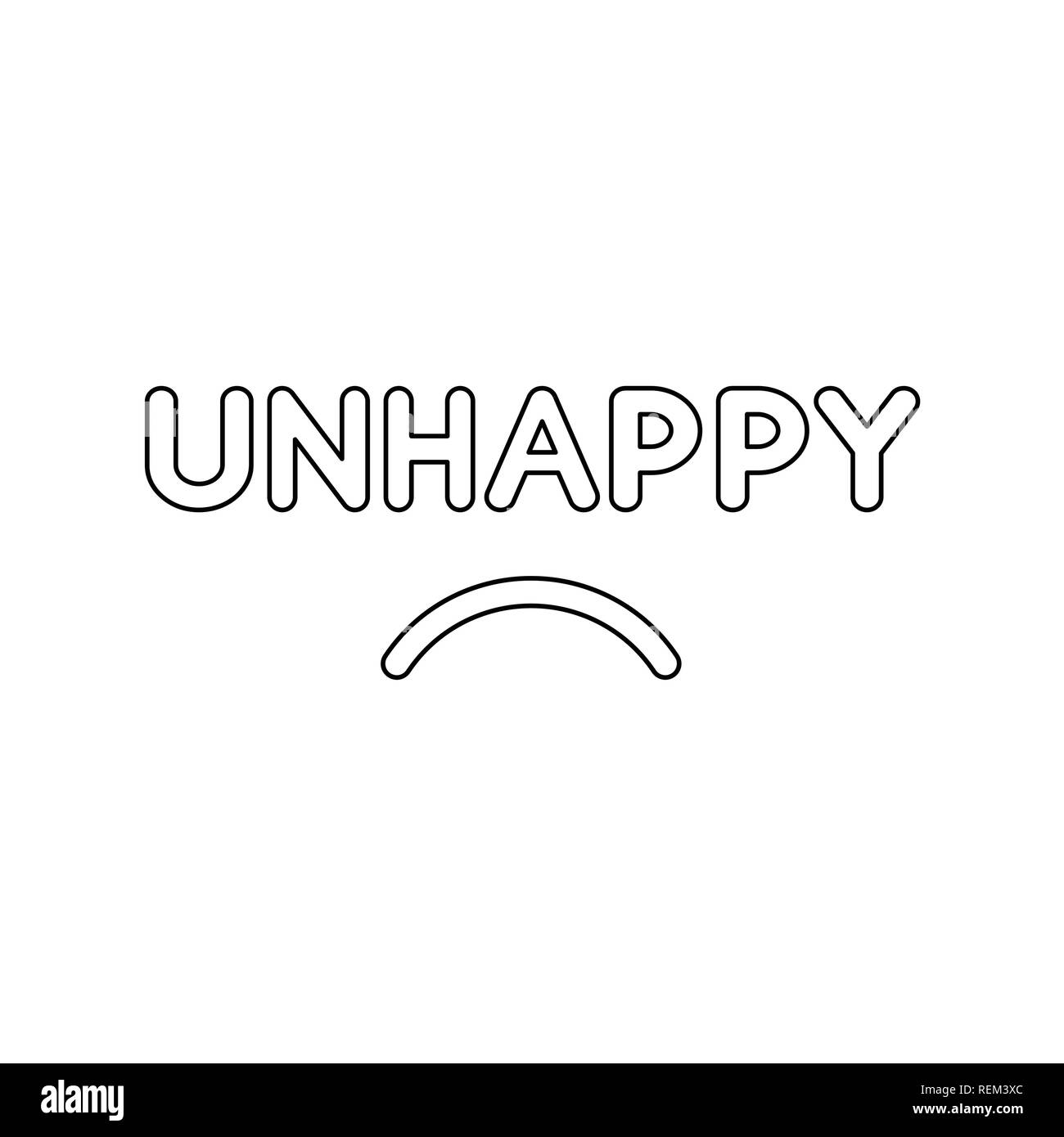 Flat design style vector illustration concept of unhappy text with sulking mouth on white background. Black outlines. Stock Vector