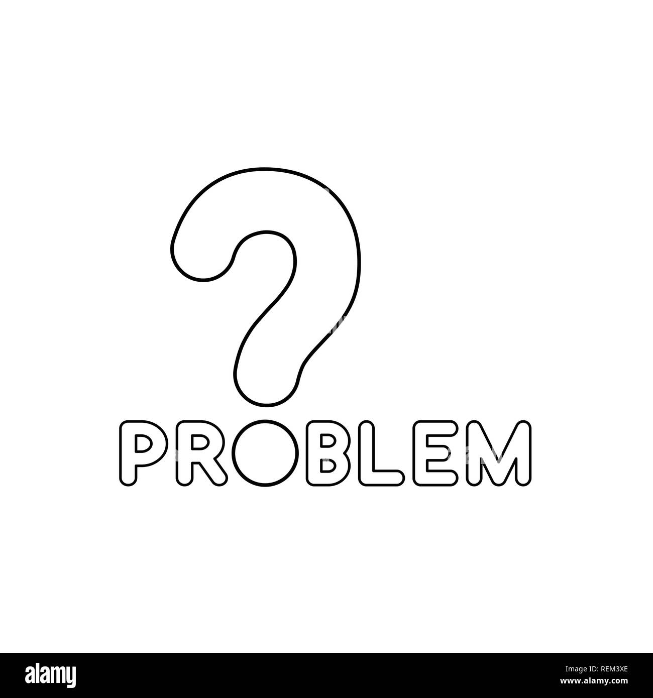 Flat design style vector illustration concept of problem text with question mark on white background. Black outlines. Stock Vector