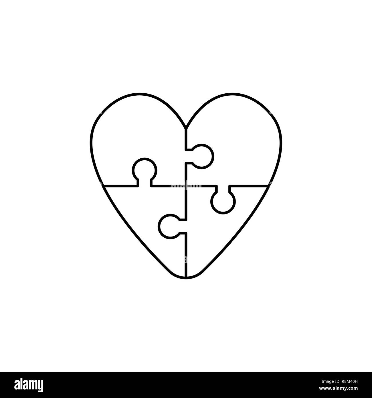 Flat design style vector illustration concept of heart-shaped jigsaw puzzle  pieces symbol icons connected on white background. Black outlines Stock  Vector Image \u0026 Art - Alamy, image size:1300x1390