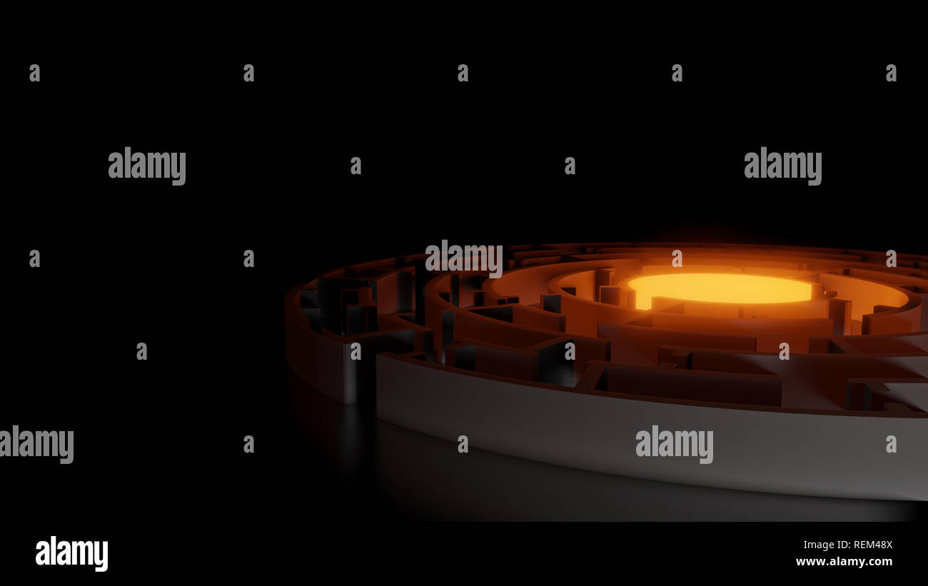 3D circular maze with a bright red flash Stock Photo