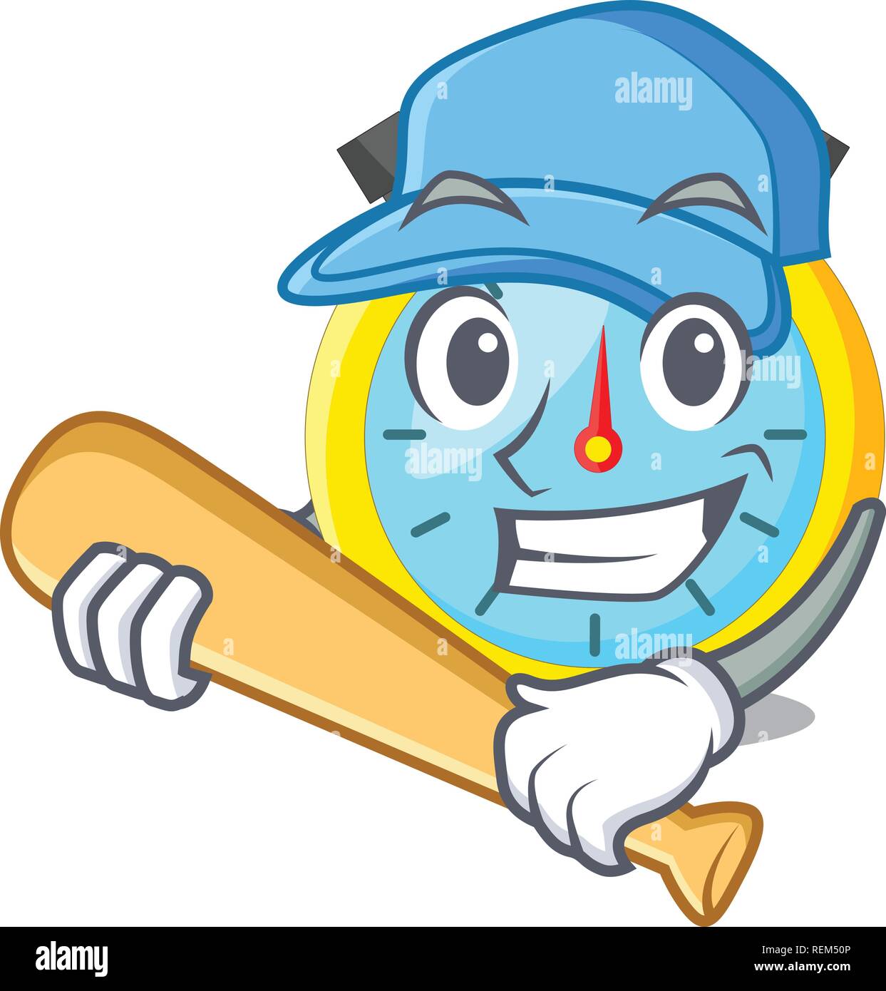 Playing baseball stopwatch in the cartoon shape funny Stock Vector