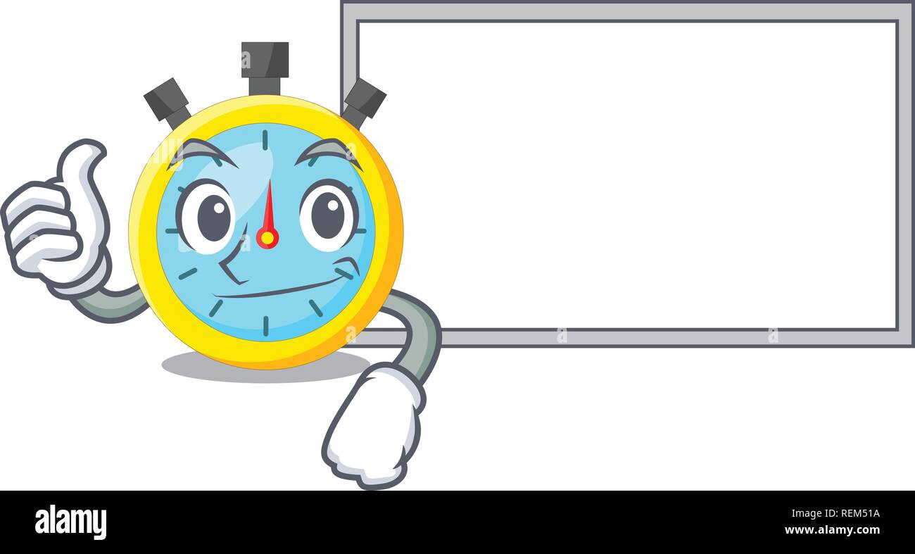 Thumbs up with board stopwatch in the cartoon shape funny Stock Vector ...
