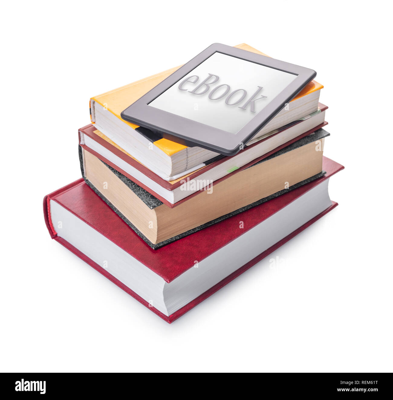 electronic and paper books on white isolated background Stock Photo Alamy