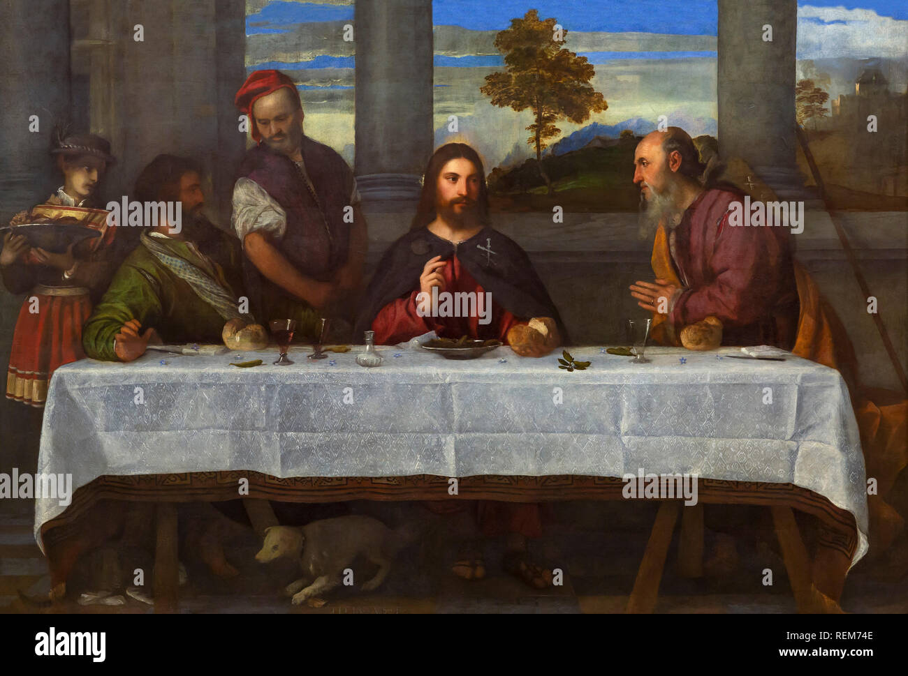 Supper At Emmaus, Titian, workshop, circa 1531-1535, Stock Photo