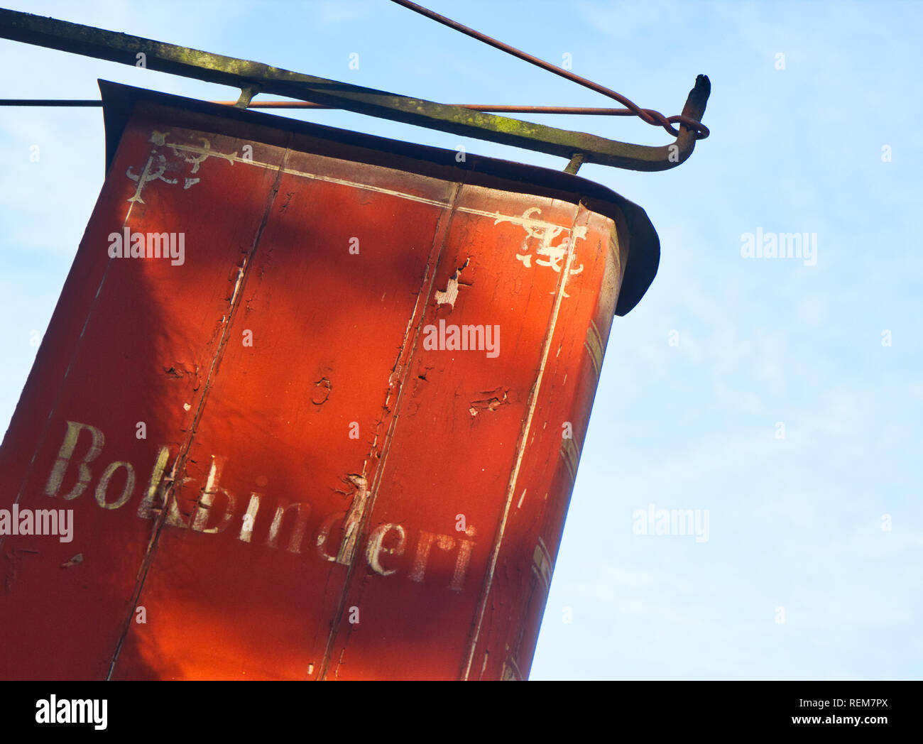 Old sign outside the Bokbinderi (Bookbinders), Skansen openair museum
