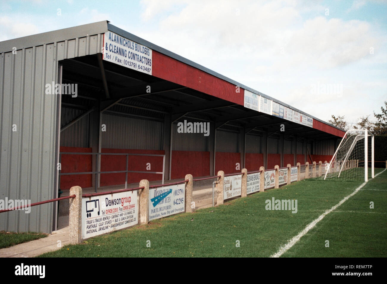 Covered terrace at Diss Town FC Football Ground, Brewers Green Lane ...