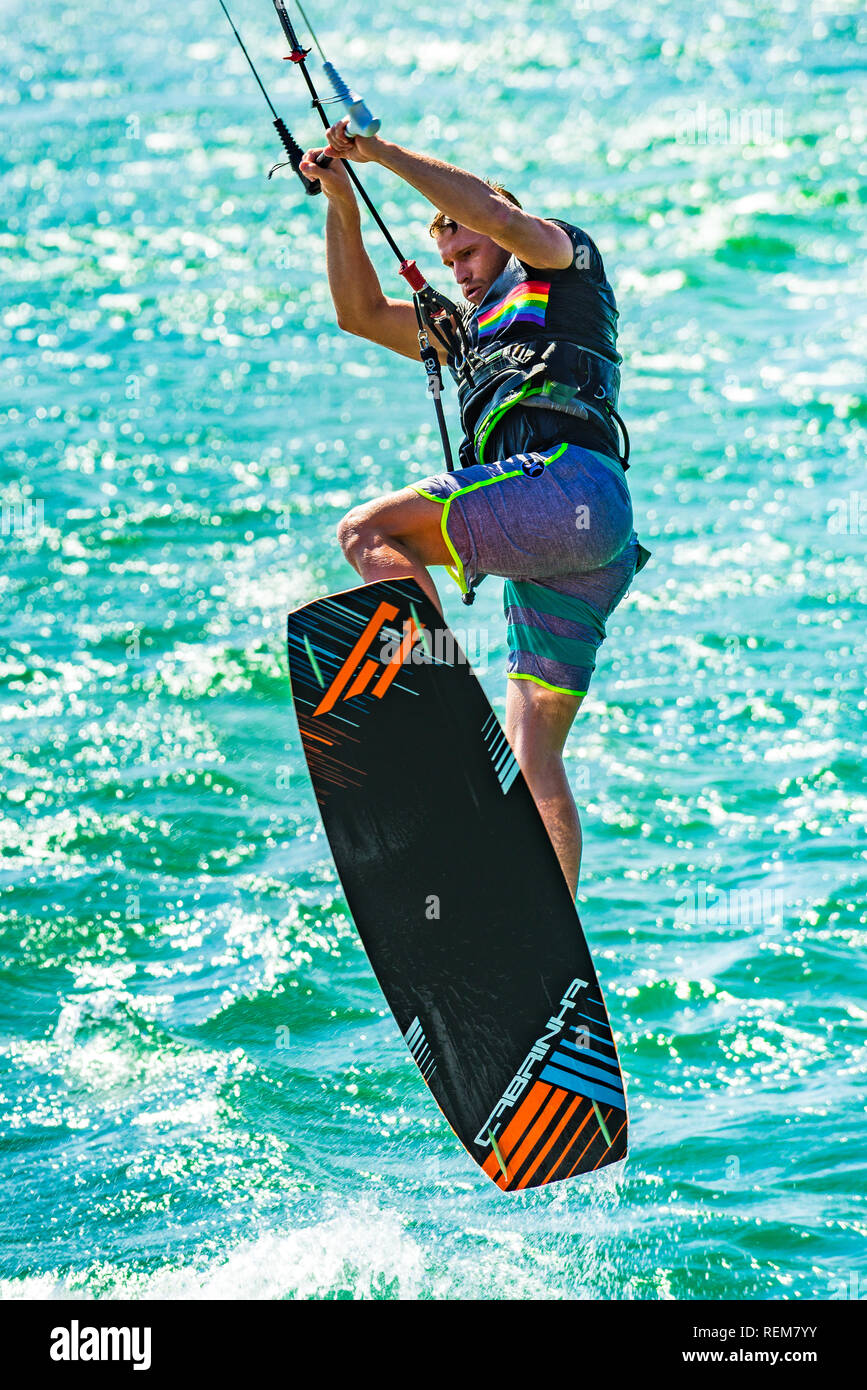 Kitesurfing in Noosa, Sunshine Coast, Queensland, Australia Stock Photo