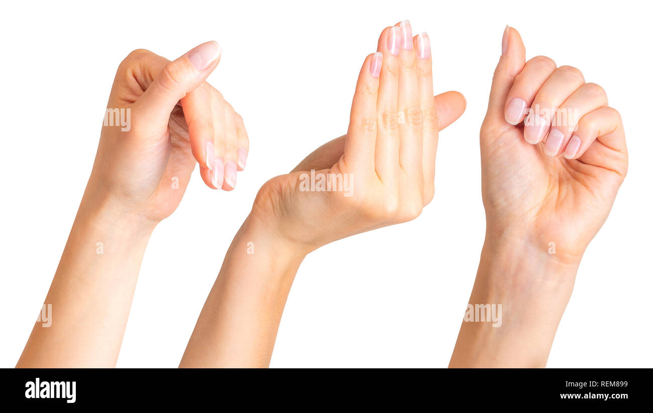 Set of woman hands clinging on some wall edge Stock Photo