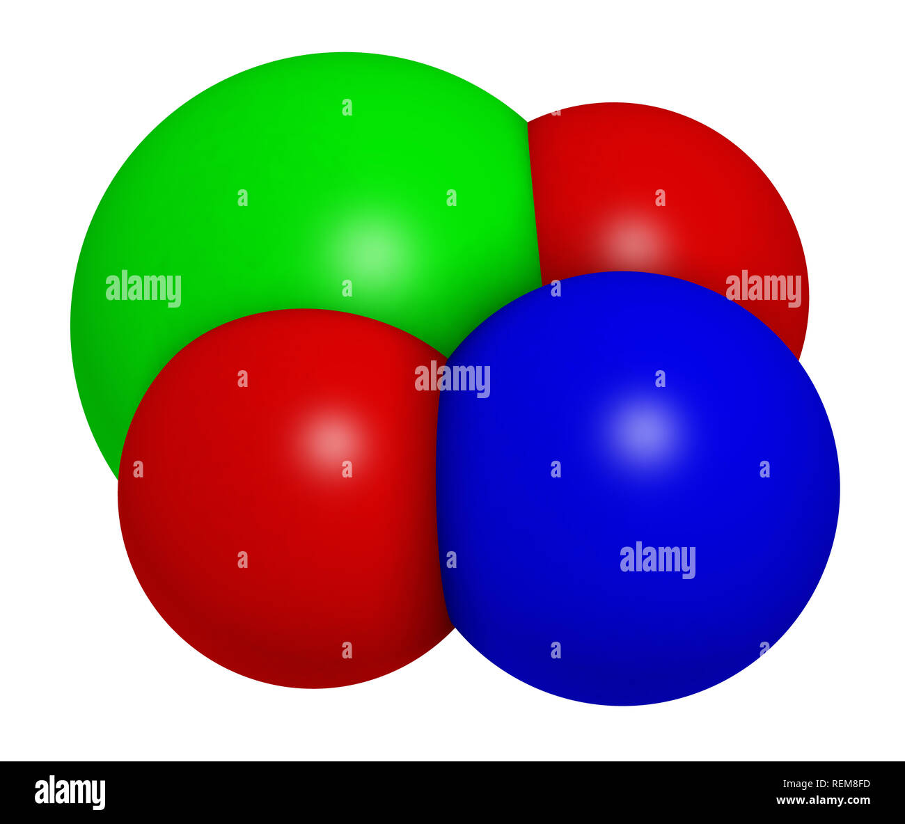 Sodium chlorite, chemical structure. 3D rendering. Atoms are